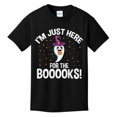 Teacher Halloween Bookworm Just Here For The Boooks Ghost Kids T-Shirt