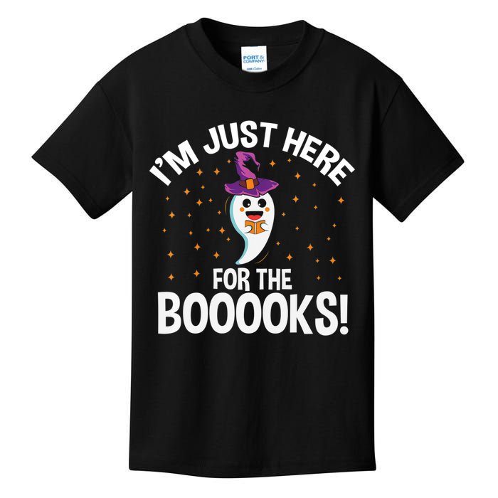 Teacher Halloween Bookworm Just Here For The Boooks Ghost Kids T-Shirt