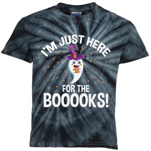 Teacher Halloween Bookworm Just Here For The Boooks Ghost Kids Tie-Dye T-Shirt