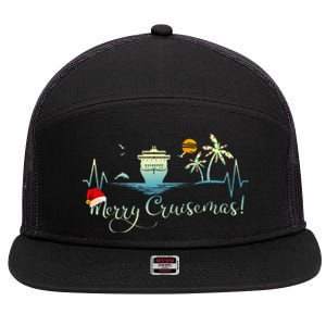 Tropical Heartbeat Christmas Cruise 2024 Merry Cruisemas 7 Panel Mesh Trucker Snapback Hat