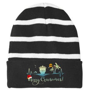 Tropical Heartbeat Christmas Cruise 2024 Merry Cruisemas Striped Beanie with Solid Band