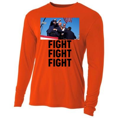 Trump Head Cartoon Bloody Ear 2024 Vote Survivor Fight Fight Funny Gift Cooling Performance Long Sleeve Crew