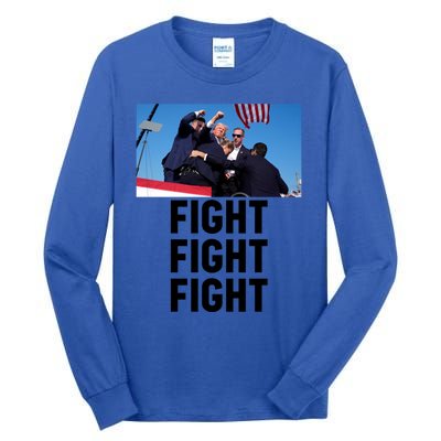 Trump Head Cartoon Bloody Ear 2024 Vote Survivor Fight Fight Funny Gift Tall Long Sleeve T-Shirt