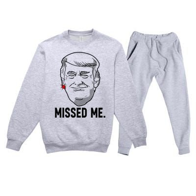 Trump Head Cartoon Bloody Ear Missed Me Funny 2024 Survivor Premium Crewneck Sweatsuit Set