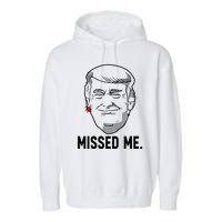 Trump Head Cartoon Bloody Ear Missed Me Funny 2024 Survivor Garment-Dyed Fleece Hoodie