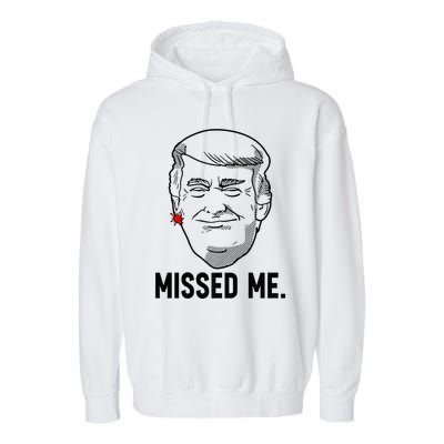 Trump Head Cartoon Bloody Ear Missed Me Funny 2024 Survivor Garment-Dyed Fleece Hoodie