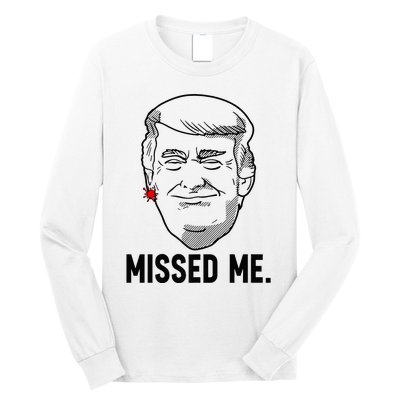 Trump Head Cartoon Bloody Ear Missed Me Funny 2024 Survivor Long Sleeve Shirt