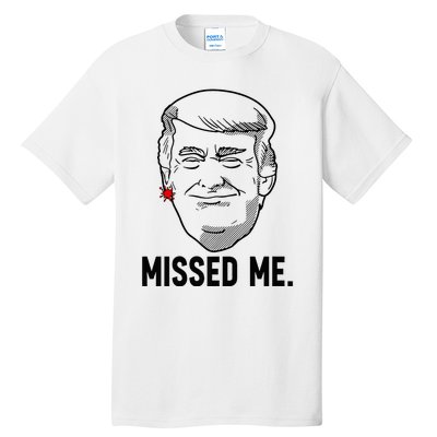 Trump Head Cartoon Bloody Ear Missed Me Funny 2024 Survivor Tall T-Shirt