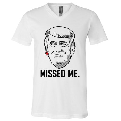 Trump Head Cartoon Bloody Ear Missed Me Funny 2024 Survivor V-Neck T-Shirt