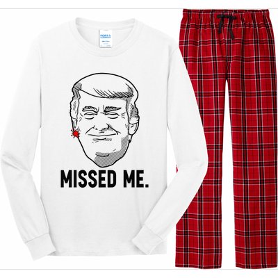 Trump Head Cartoon Bloody Ear Missed Me Funny 2024 Survivor Long Sleeve Pajama Set