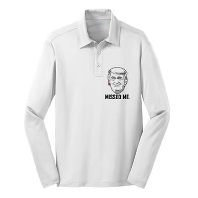 Trump Head Cartoon Bloody Ear Missed Me Funny 2024 Survivor Silk Touch Performance Long Sleeve Polo