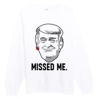 Trump Head Cartoon Bloody Ear Missed Me Funny 2024 Survivor Premium Crewneck Sweatshirt