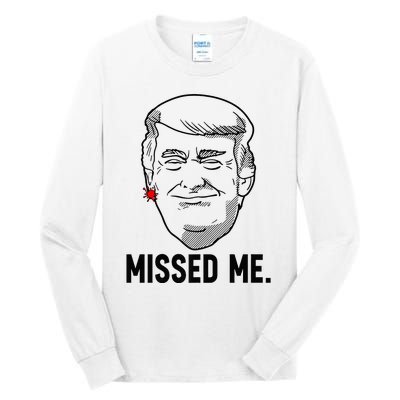 Trump Head Cartoon Bloody Ear Missed Me Funny 2024 Survivor Tall Long Sleeve T-Shirt