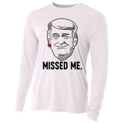 Trump Head Cartoon Bloody Ear Missed Me Funny 2024 Survivor Cooling Performance Long Sleeve Crew