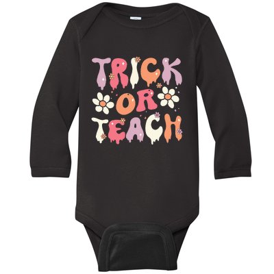 Teacher Halloween Costume Trick or Teach Ghost Groovy 70s Baby Long Sleeve Bodysuit