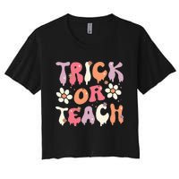 Teacher Halloween Costume Trick or Teach Ghost Groovy 70s Women's Crop Top Tee