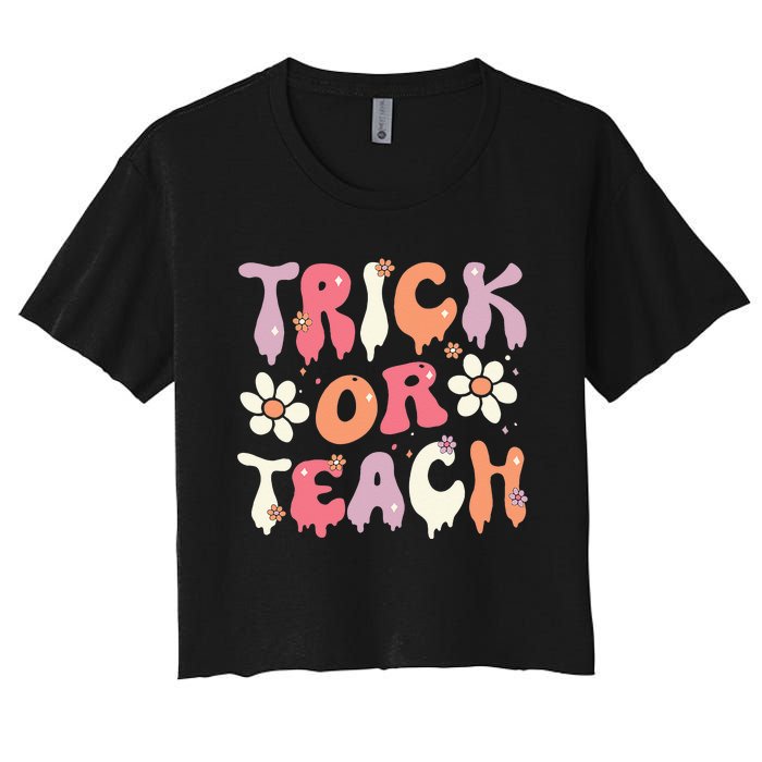 Teacher Halloween Costume Trick or Teach Ghost Groovy 70s Women's Crop Top Tee