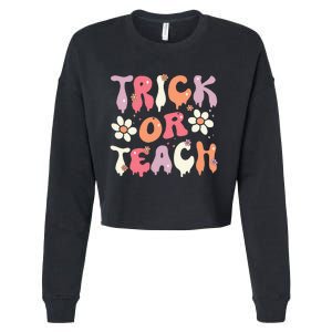 Teacher Halloween Costume Trick or Teach Ghost Groovy 70s Cropped Pullover Crew