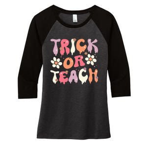 Teacher Halloween Costume Trick or Teach Ghost Groovy 70s Women's Tri-Blend 3/4-Sleeve Raglan Shirt