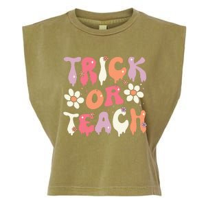 Teacher Halloween Costume Trick or Teach Ghost Groovy 70s Garment-Dyed Women's Muscle Tee