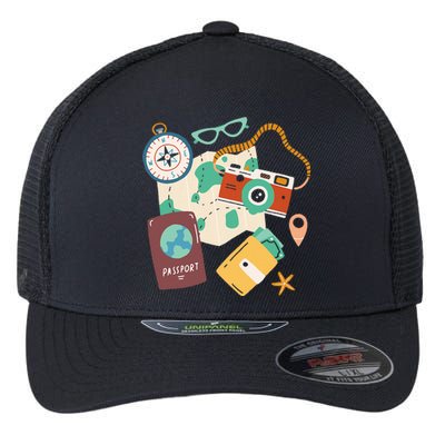 Tourist Holidays Costume Camera Passport Traveling Vacation Flexfit Unipanel Trucker Cap