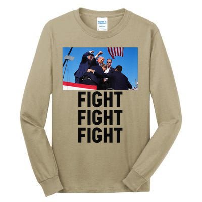 Trump Head Cartoon Bloody Ear 2024 Vote Survivor Fight Fight Tall Long Sleeve T-Shirt