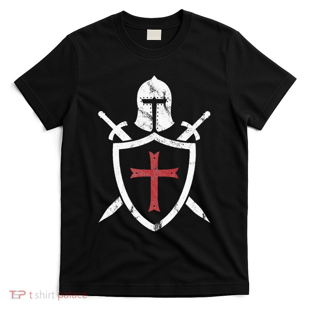 Templar Helmet Cross And Sword Medieval Crusader T-Shirt