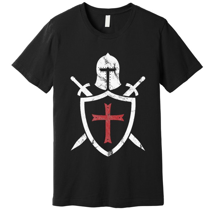 Templar Helmet Cross And Sword Medieval Crusader Premium T-Shirt