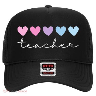Teacher Hearts Cute Gift High Crown Mesh Back Trucker Hat