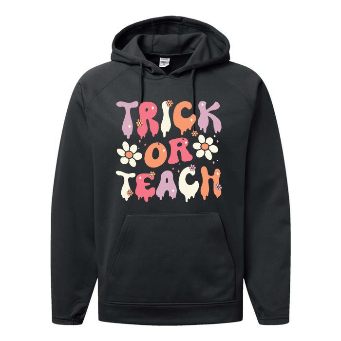 Teacher Halloween Costume Trick Or Teach Ghost Groovy 70s Performance Fleece Hoodie