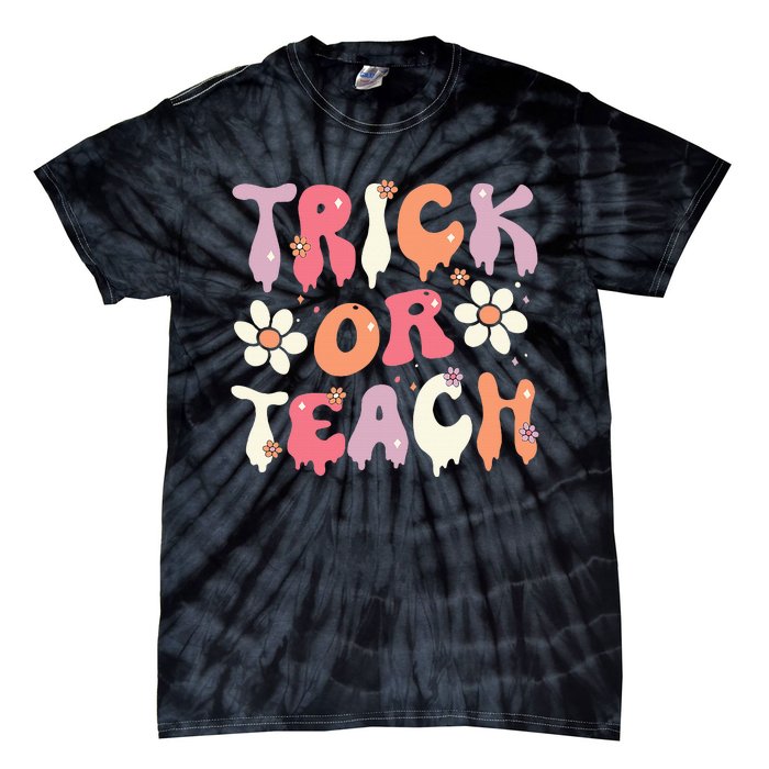 Teacher Halloween Costume Trick Or Teach Ghost Groovy 70s Tie-Dye T-Shirt