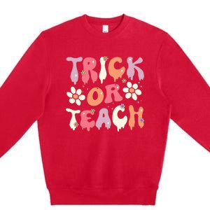 Teacher Halloween Costume Trick Or Teach Ghost Groovy 70s Premium Crewneck Sweatshirt