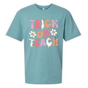 Teacher Halloween Costume Trick Or Teach Ghost Groovy 70s Sueded Cloud Jersey T-Shirt