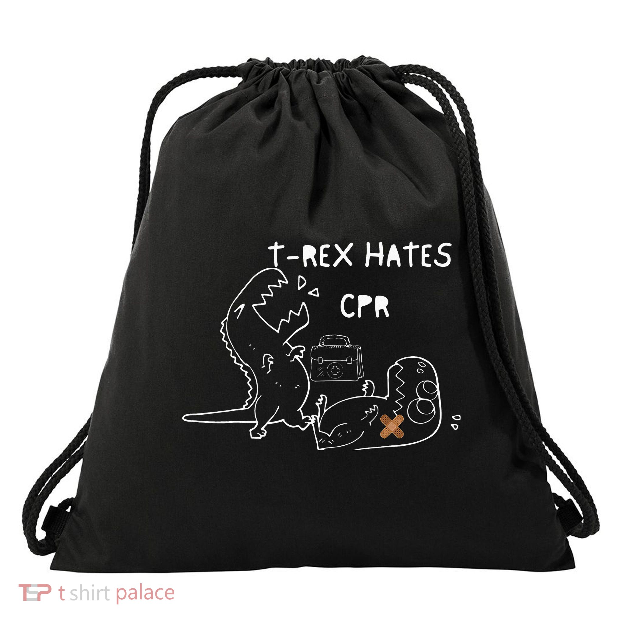 T-Rex Hates CPR Dinosaurs Funny Nurse day Drawstring Bag
