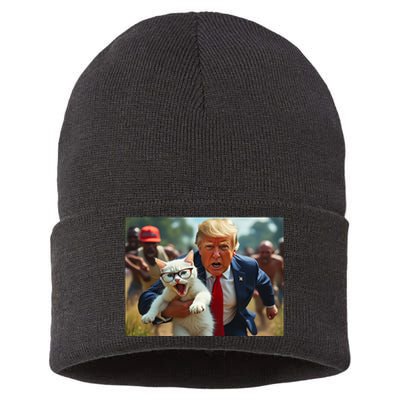 Trump Holding Cat Vote Trump Pets For Trump Vote President Sustainable Knit Beanie