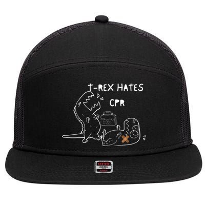 T-Rex Hates CPR Dinosaurs Funny Nurse 7 Panel Mesh Trucker Snapback Hat