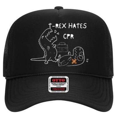 T-Rex Hates CPR Dinosaurs Funny Nurse High Crown Mesh Back Trucker Hat