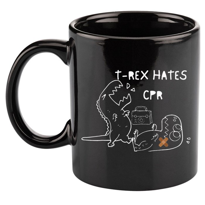 T-Rex Hates CPR Dinosaurs Funny Nurse 11oz C Handle Ceramic Mug
