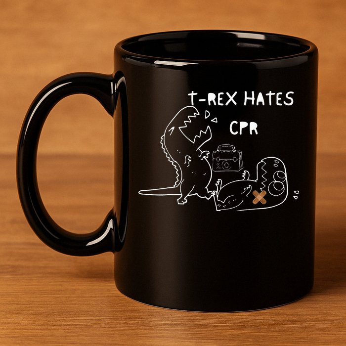 T-Rex Hates CPR Dinosaurs Funny Nurse 11oz C Handle Ceramic Mug