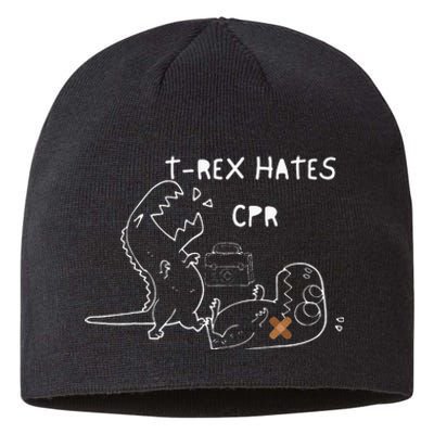 T-Rex Hates CPR Dinosaurs Funny Nurse Sustainable Beanie