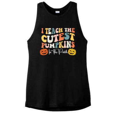 Teacher Halloween Cutest Pumpkins Retro Teacher Fall Ladies PosiCharge Tri-Blend Wicking Tank