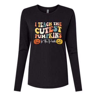 Teacher Halloween Cutest Pumpkins Retro Teacher Fall Womens Cotton Relaxed Long Sleeve T-Shirt