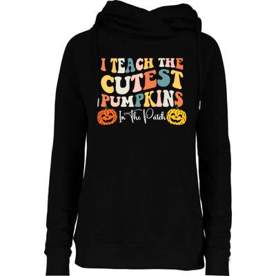 Teacher Halloween Cutest Pumpkins Retro Teacher Fall Womens Funnel Neck Pullover Hood