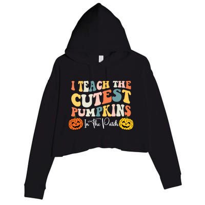 Teacher Halloween Cutest Pumpkins Retro Teacher Fall Crop Fleece Hoodie