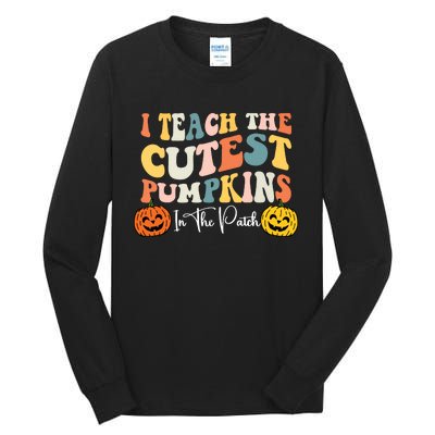 Teacher Halloween Cutest Pumpkins Retro Teacher Fall Tall Long Sleeve T-Shirt