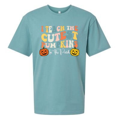 Teacher Halloween Cutest Pumpkins Retro Teacher Fall Sueded Cloud Jersey T-Shirt