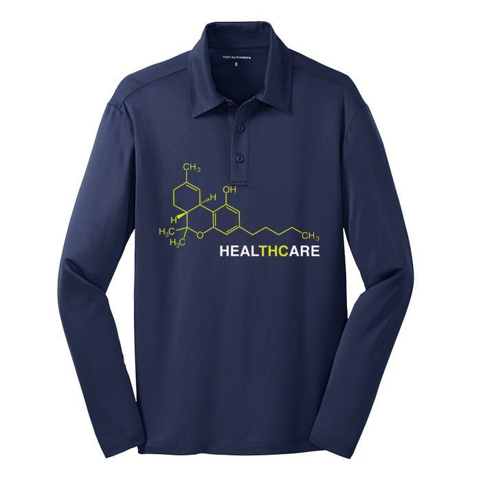 THC Healthcare Cannabis Medical Marijuana Silk Touch Performance Long Sleeve Polo