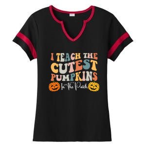 Teacher Halloween Cutest Pumpkins Retro Teacher Fall Ladies Halftime Notch Neck Tee