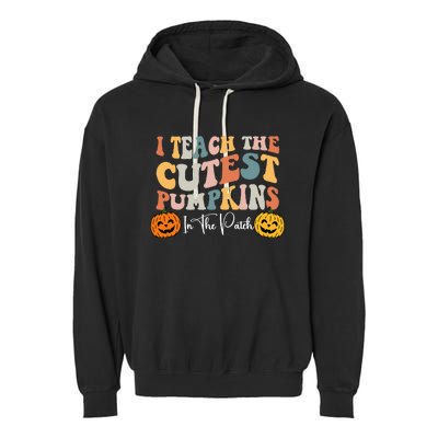 Teacher Halloween Cutest Pumpkins Retro Teacher Fall Garment-Dyed Fleece Hoodie