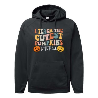 Teacher Halloween Cutest Pumpkins Retro Teacher Fall Performance Fleece Hoodie